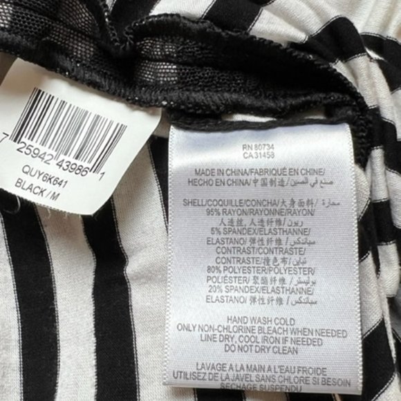 BCBGMAXAZRIA Black/White Striped Mesh Ruched Overlay One Sleeve Cocktail Dress - Picture 8 of 8